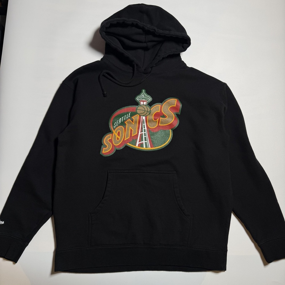 Seattle Supersonics Hoodie Mens Large Black NBA Basketball Mitchell & Ness